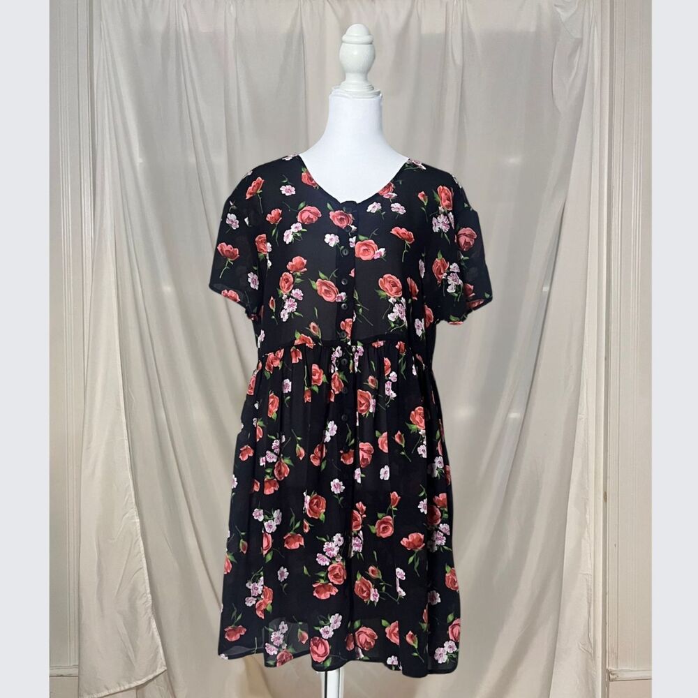 Authentic Vintage 90s Sheer Floral Fit & Flare Minidress | Contempo Casuals